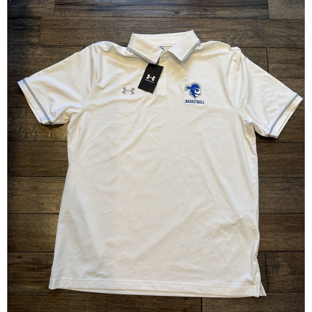 Under Armour Team Tipped Polo Mens Large White Basketball Mascot 1376904 NEW